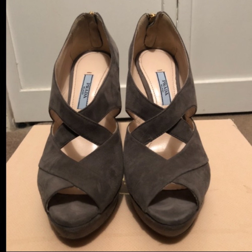 Prada Gray Suede Heels
